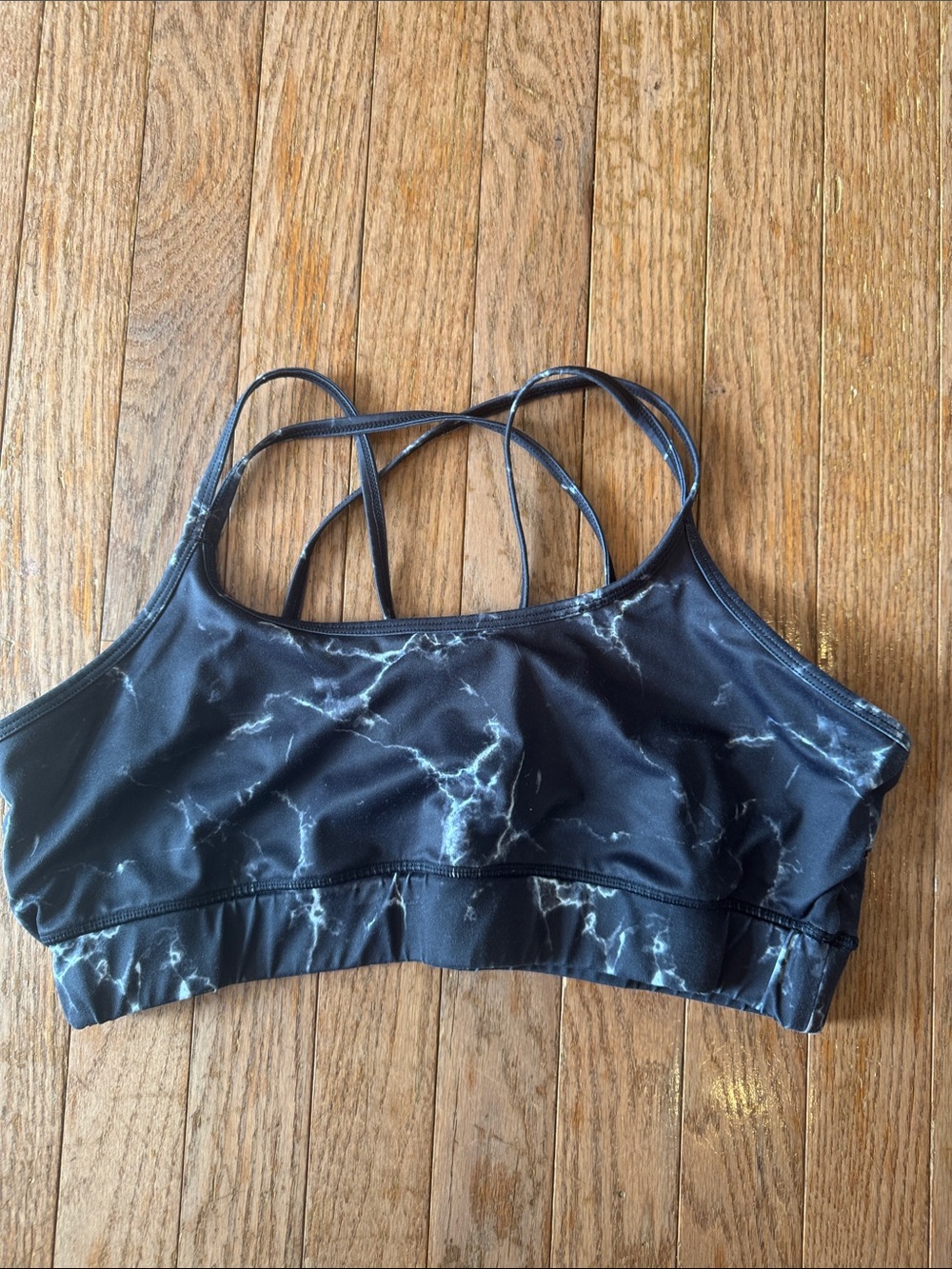 Strappy Black Marble-Print Sports Bra
